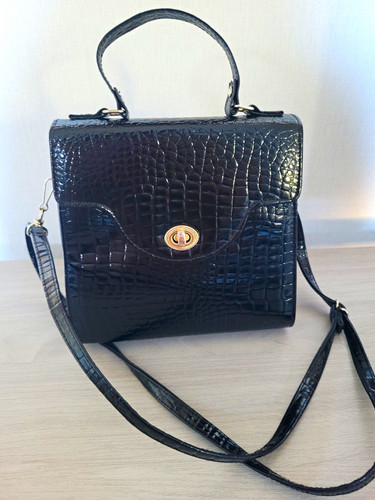 Black vintage mock croc patent - black,
