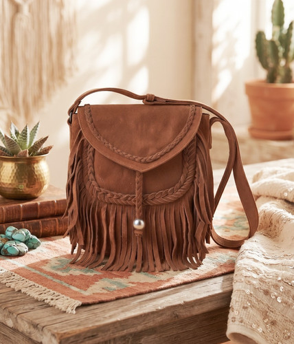 Braided leather fringe tassel - leather,