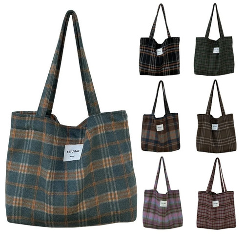 Tweed check tote bag large - tweed,