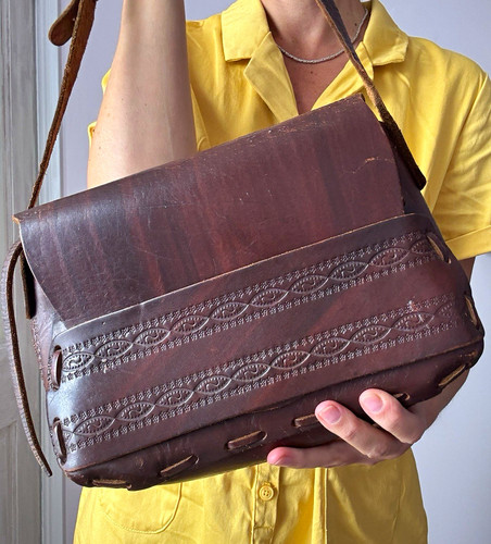 Vintage tooled leather saddle - vintage,