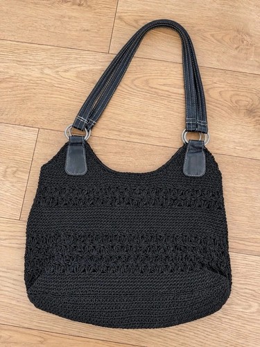 Black crochet shoulder bag - black,