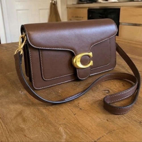 Brown leather bag gold - brown,